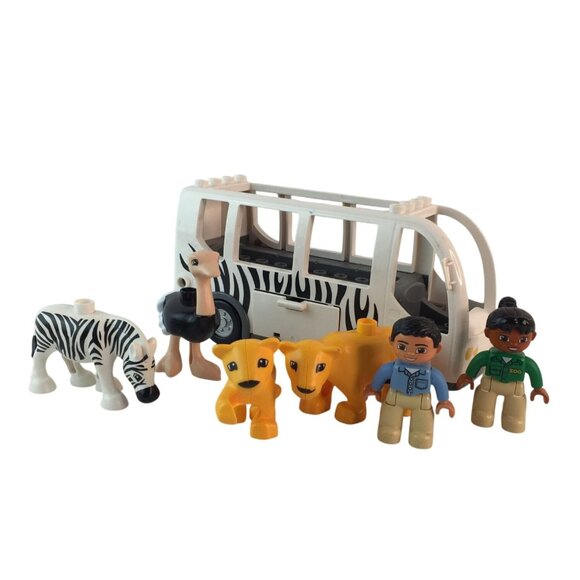 Lego Other - Lego Duplo Zoo Bus #10502 White Zebra Stripe Ostrich Lion Cub Zoo Keeper Figures